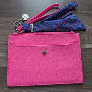 Steve Madden Hot Pink‎ Wristlet with Blue Leopard Scarf